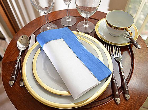hemstitch napkin, french blue color border
