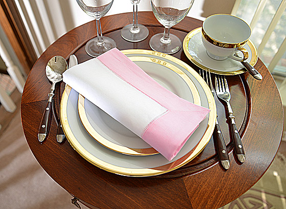 white hemstitch napkin, pink border