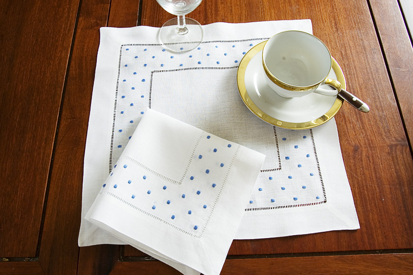 Linen Napkin French Blue Swiss Polka Dot