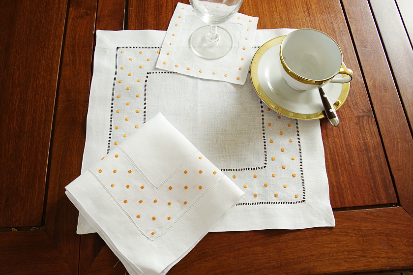 Linen Napkin Placemat Orange Polka Dots