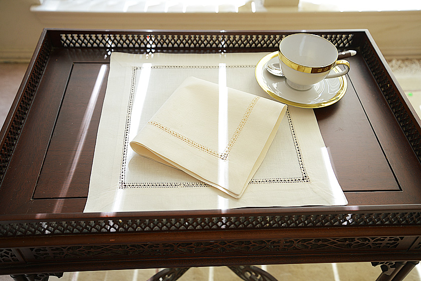 14" Placemat. Pearled Ivory color. Hemstitch