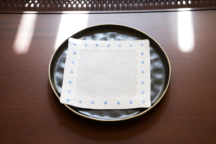 Cocktail Napkin with Lichen color polka dots