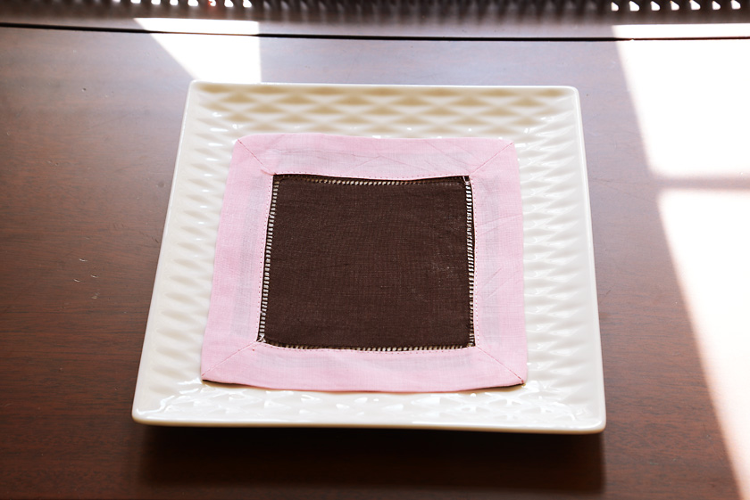 Multi colored cocktail napkin. Chocolate & Light Pink color