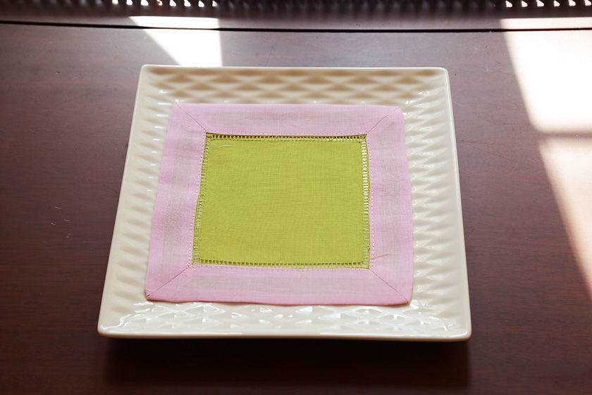 Multi Colored cocktail napkins. Bright Green & Light Pink colored