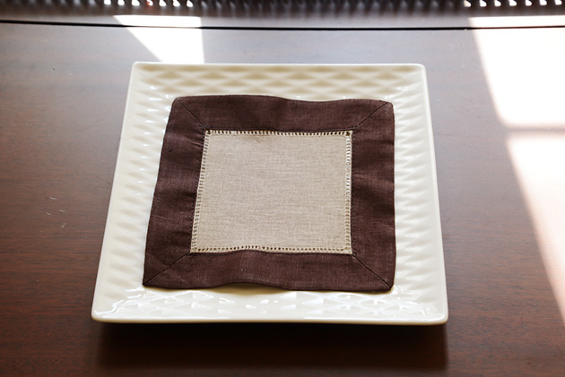 multicolor taupe & brown hemstitch cocktail napkin