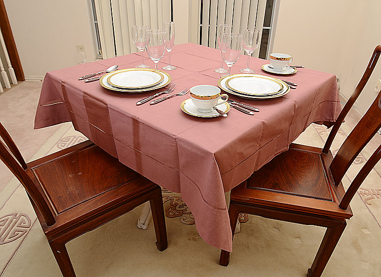 Apple Butter Square Hemstitch Table Topper for Mahjong Tables