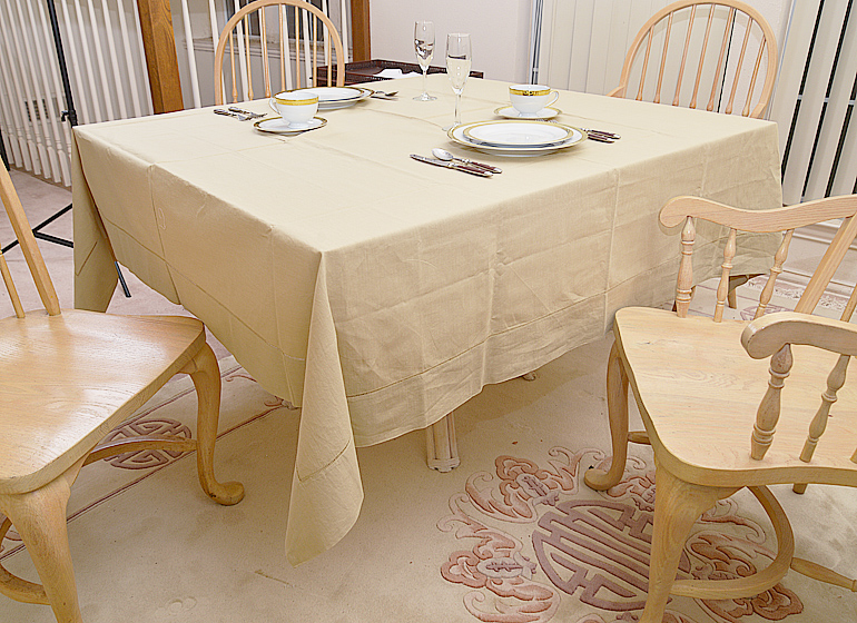 Brown Rice color Square Hemstitch Tablecloth
