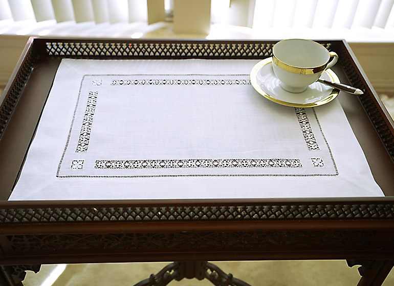 Extra Double Hemstitch Placemats. Extra Hemstitching, Hemstitched Polka Dots, Hemstitching Blocks. (Each)