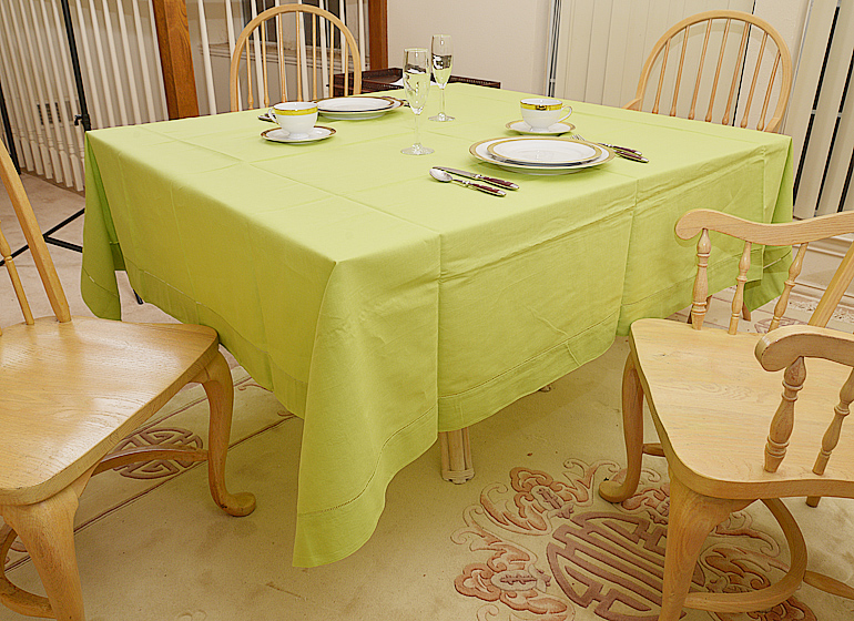 Hot Green Square Hemstitch Tablecloth