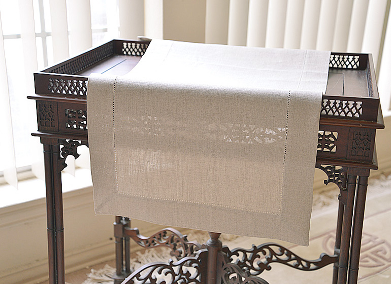Linen Flax Linen Color Hemstitch Table Runner. Size: 16×45″, 16×72″ & 16×90″. Each.