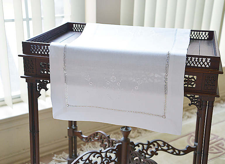 White Cotton Hemstitch Table Runner.