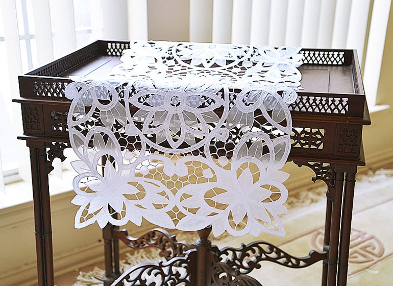 Christina Crystal Lace Table Runner. White Color