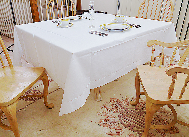 white hemstitch square tablecloth 88x88 inch.