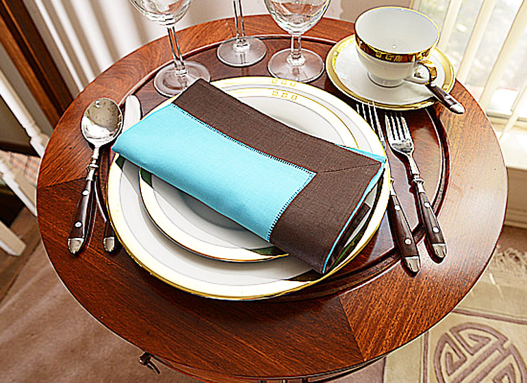 aqua and brown color Hemstitch Napkin