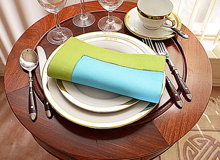 aqua and hot green color Hemstitch Napkin.