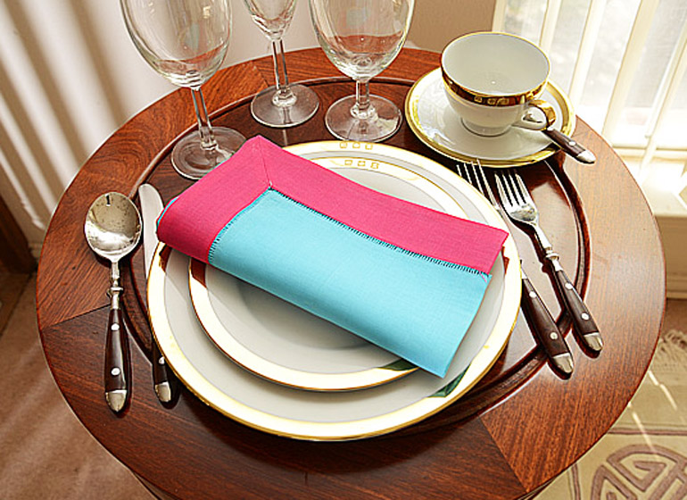 aqua and hot pink color Hemstitch Napkin