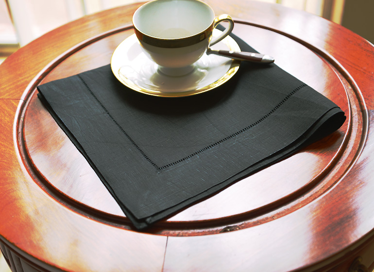 Black linen hemstitch napkin 20 inch.