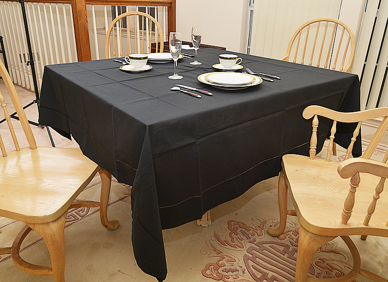 Black Square Hemstitch Tablecloth