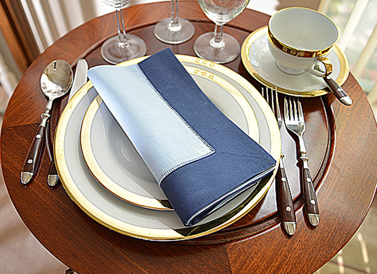 Blue and Navy Blue color Hemstitch Napkin