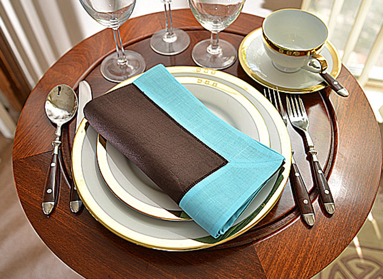 brown and aqua color Hemstitch Napkin