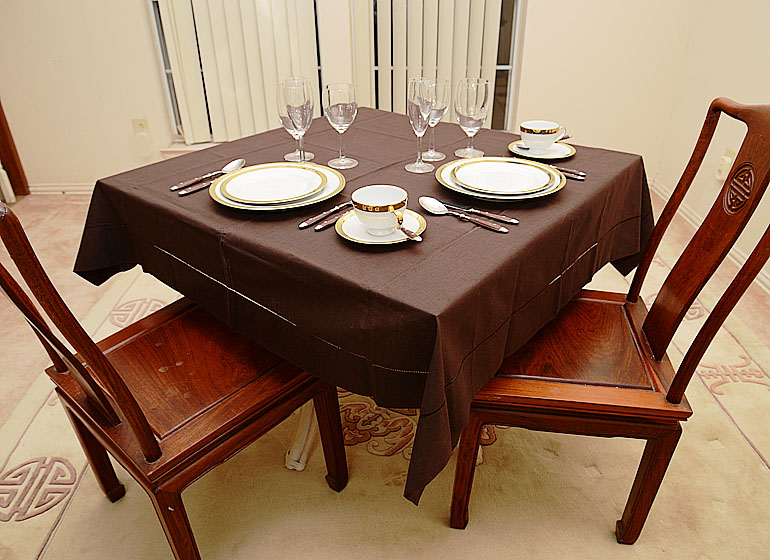 chocolate brown Square Hemstitch Table Topper for Mahjong Tables