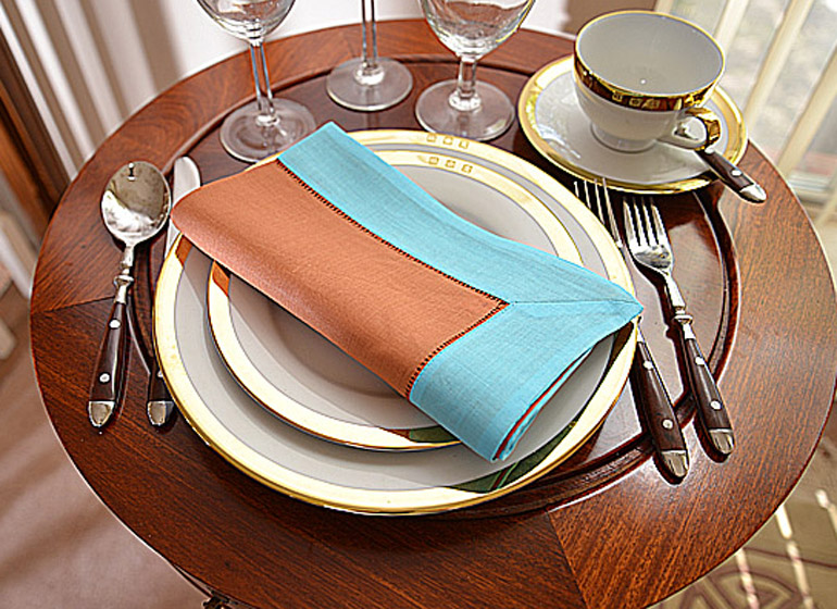 burnt orange and aqua color Hemstitch Napkin
