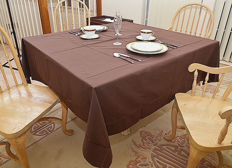Chocolate Brown Square Hemstitch Tablecloth