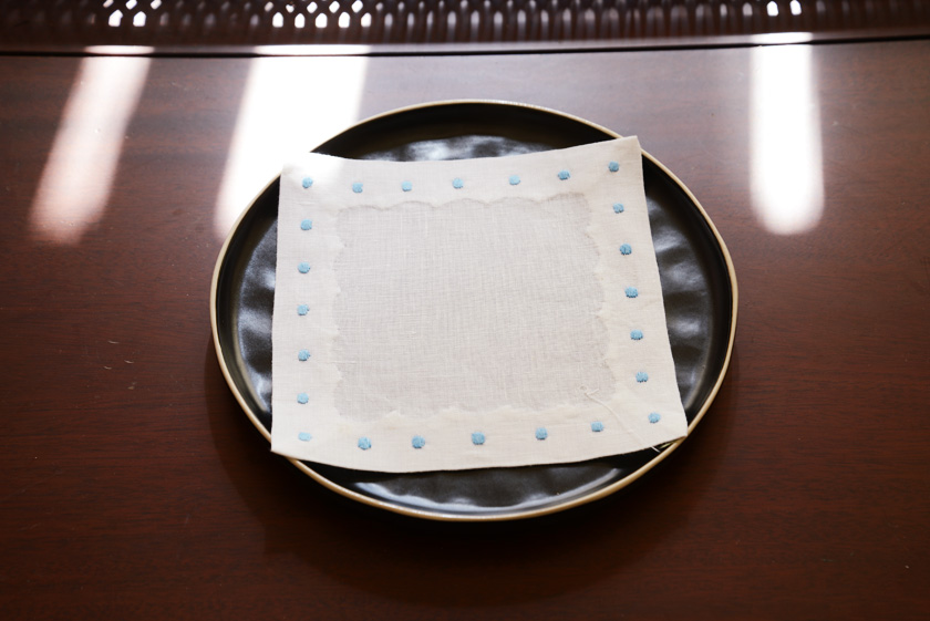 cocktail napkin, aqua color polka dots