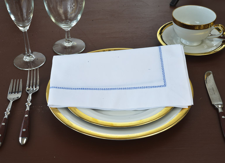 Cotton Hemstitch Napkin with Navy Color Hemstitch Threads. 20″ & 22″. (Each)