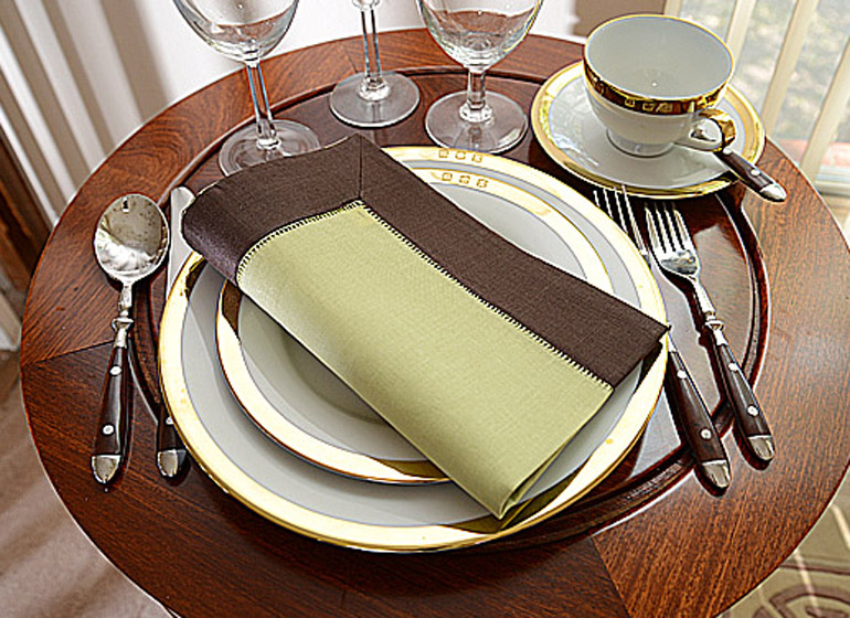 willow green & brown Hemstitch Napkin