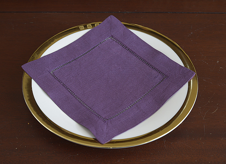 Spiced Plum color hemstitch cocktail napkin.