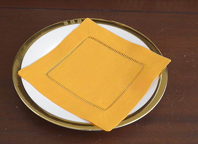 Autumn Blaze Color hemstitch cocktail napkin.