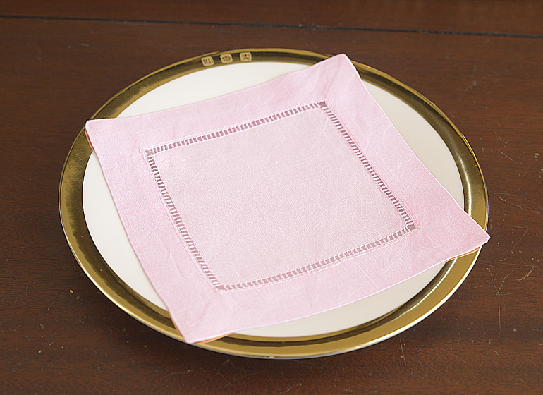 Cherry Blossom hemstitch cocktail napkin.
