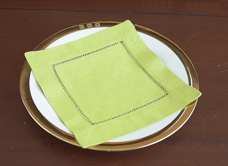 Hot Green color hemstitch cocktail napkin.