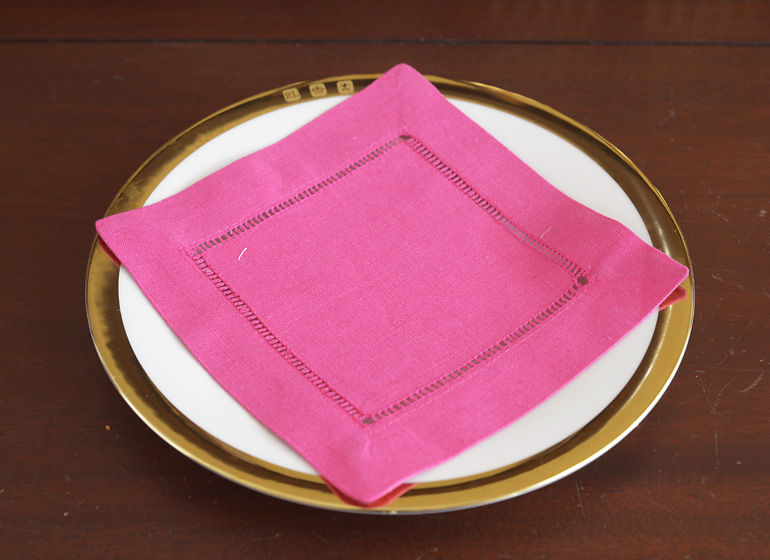 Hot Pink color hemstitch cocktail napkin.