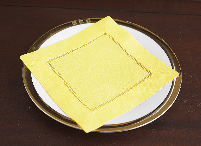 Lemon Verbena color hemstitch cocktail napkin.
