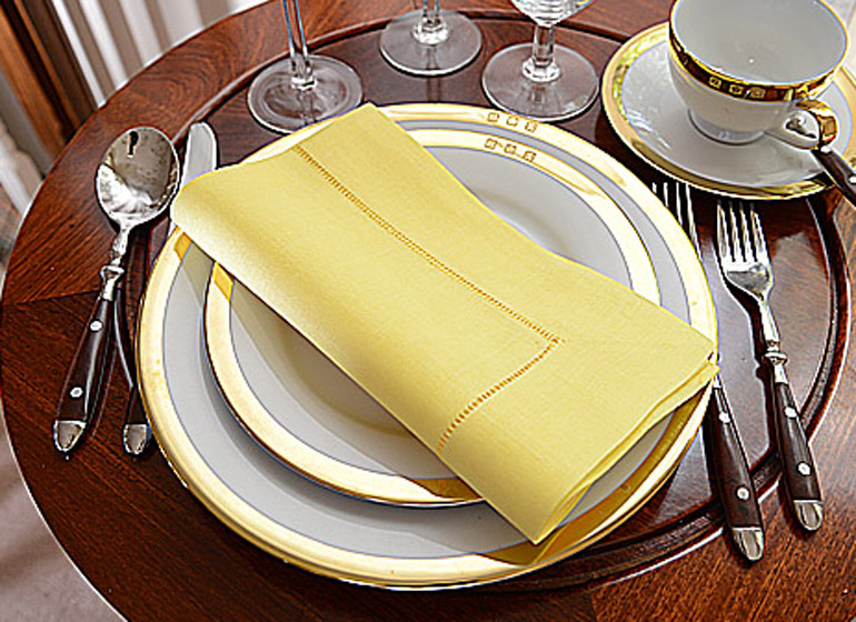 aurora yellow gold color hemstitch napkin