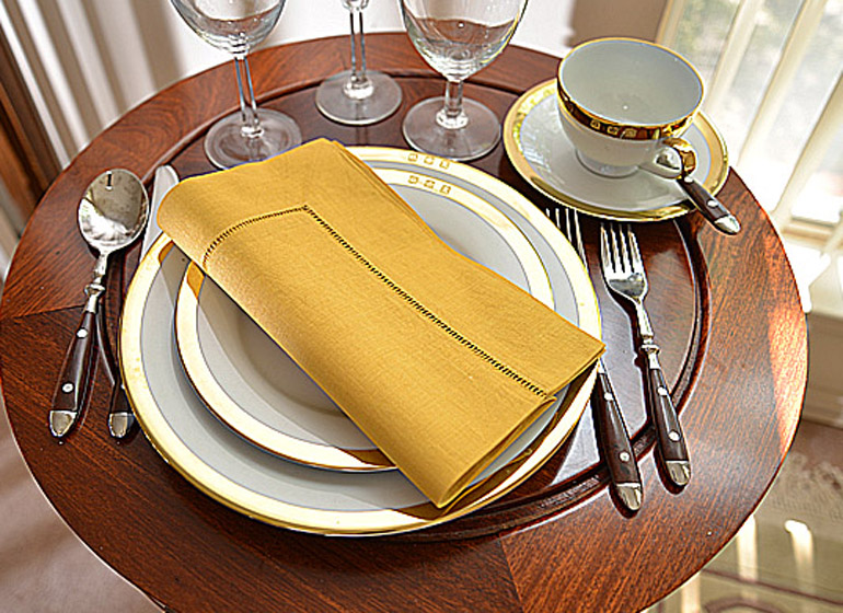 honey gold color hemstitch napkin.