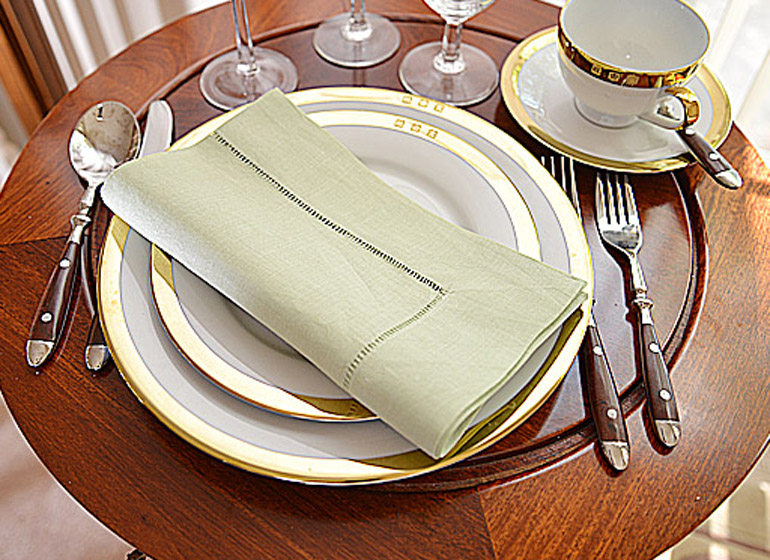 tender green color hemstitch napkin.