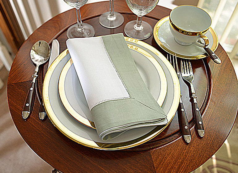 Hemstitch Napkin. White with Pussy Willows
