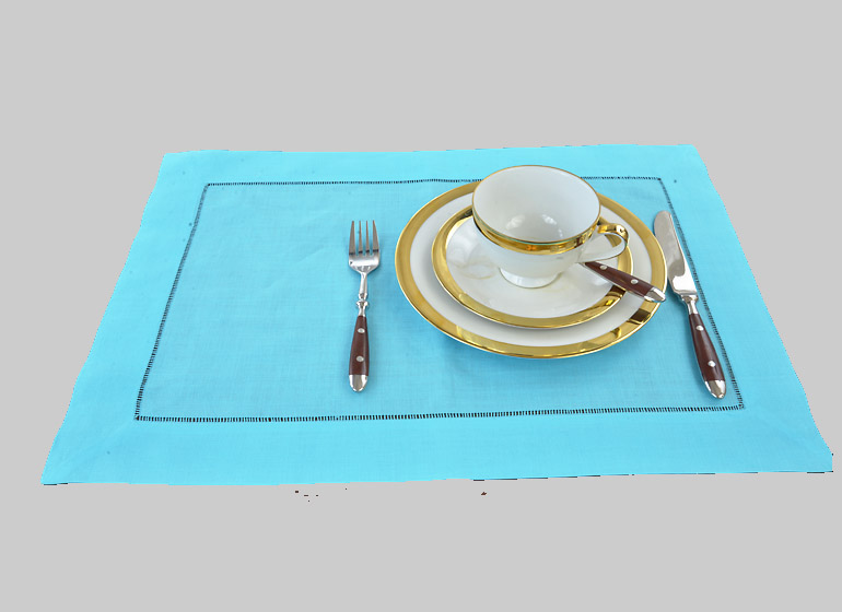 Hemstitch Placemat Aqua Color.