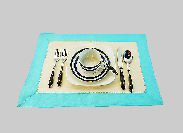 vory cream with aqua color border