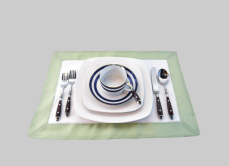 Hemstitch Placemat, White with Caladon Green Border