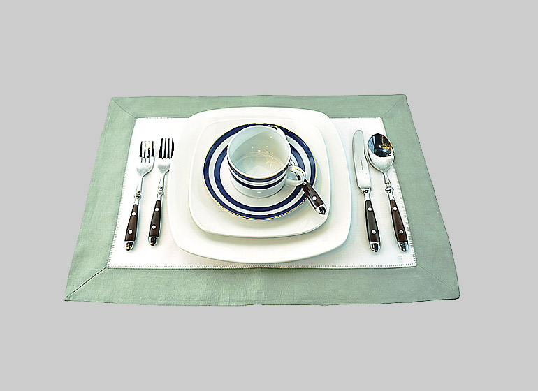 Hemstitch Placemat, White with Slate Green color border.