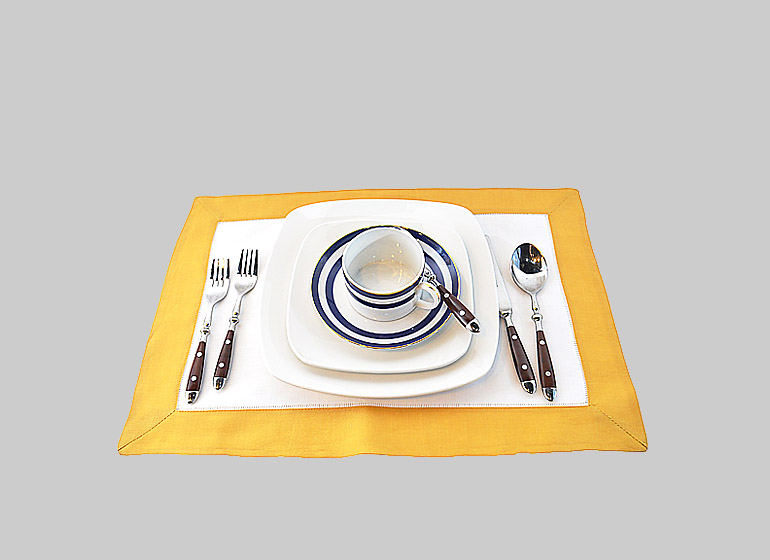 Hemstitch Placemat, White with Honey Gold Border