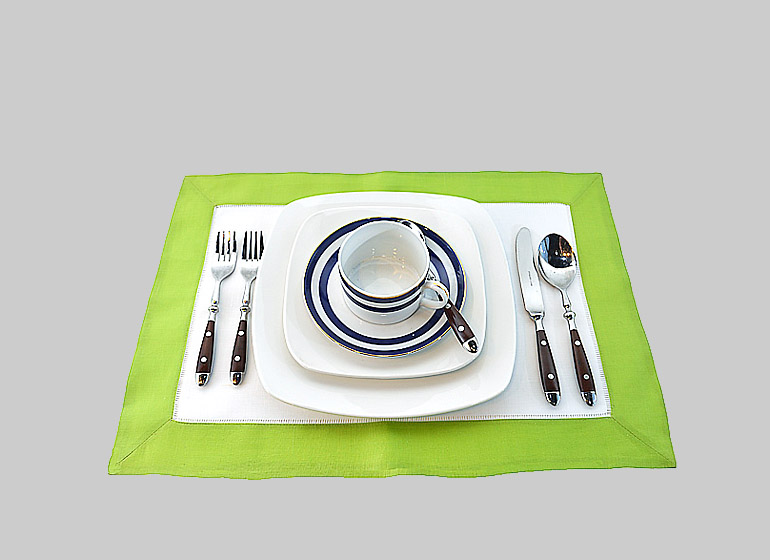 Hemstitch Placemat, White with Hot Green color border