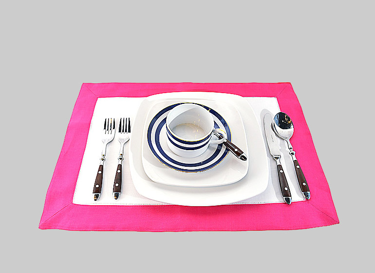 Hemstitch Placemat, White with Hot Pink color border