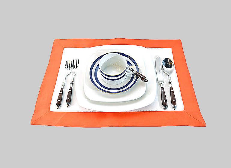 Hemstitch Placemat, White with Hot Orange color border