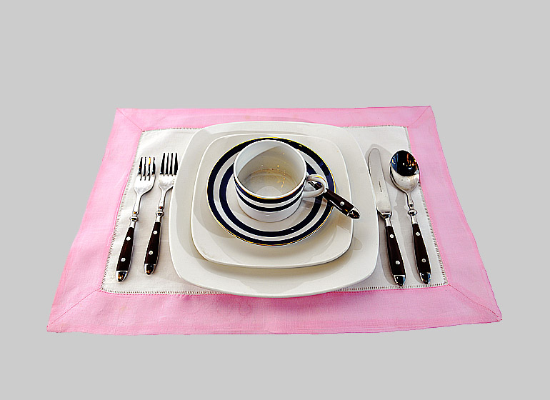 Hemstitch Placemat, White with Pink Lady color border