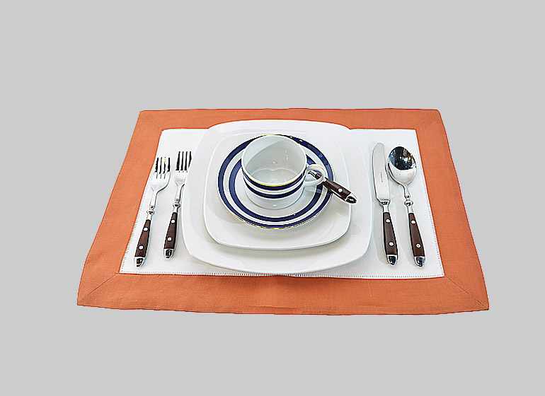Hemstitch Placemats with 2 Colors. Purple-Apricot, Hot Pink-Hot Green, Brown-Hot Green Colors. (Each)